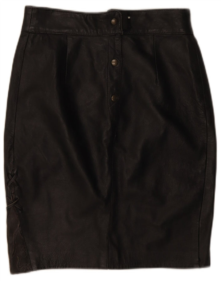 VINTAGE Womens Leather Skirt W28 Medium Black Leather