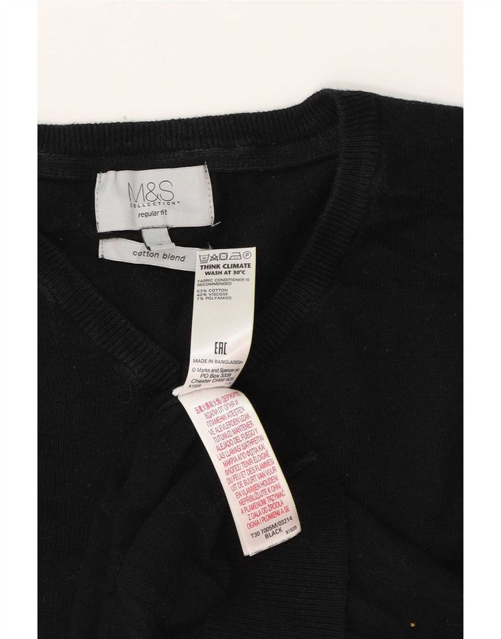 Marks & Spencer Mens Regular Fit V-Neck Jumper Sweater Large Black Cotton
