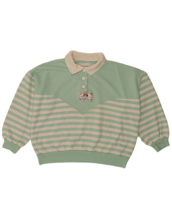 vintage Womens Sweatshirt Jumper UK 14 Grand Vert Rayé Rétro