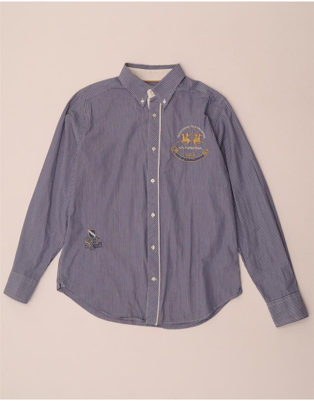 La Martina Mens Graphic Shirt Medium Blue Striped Cotton