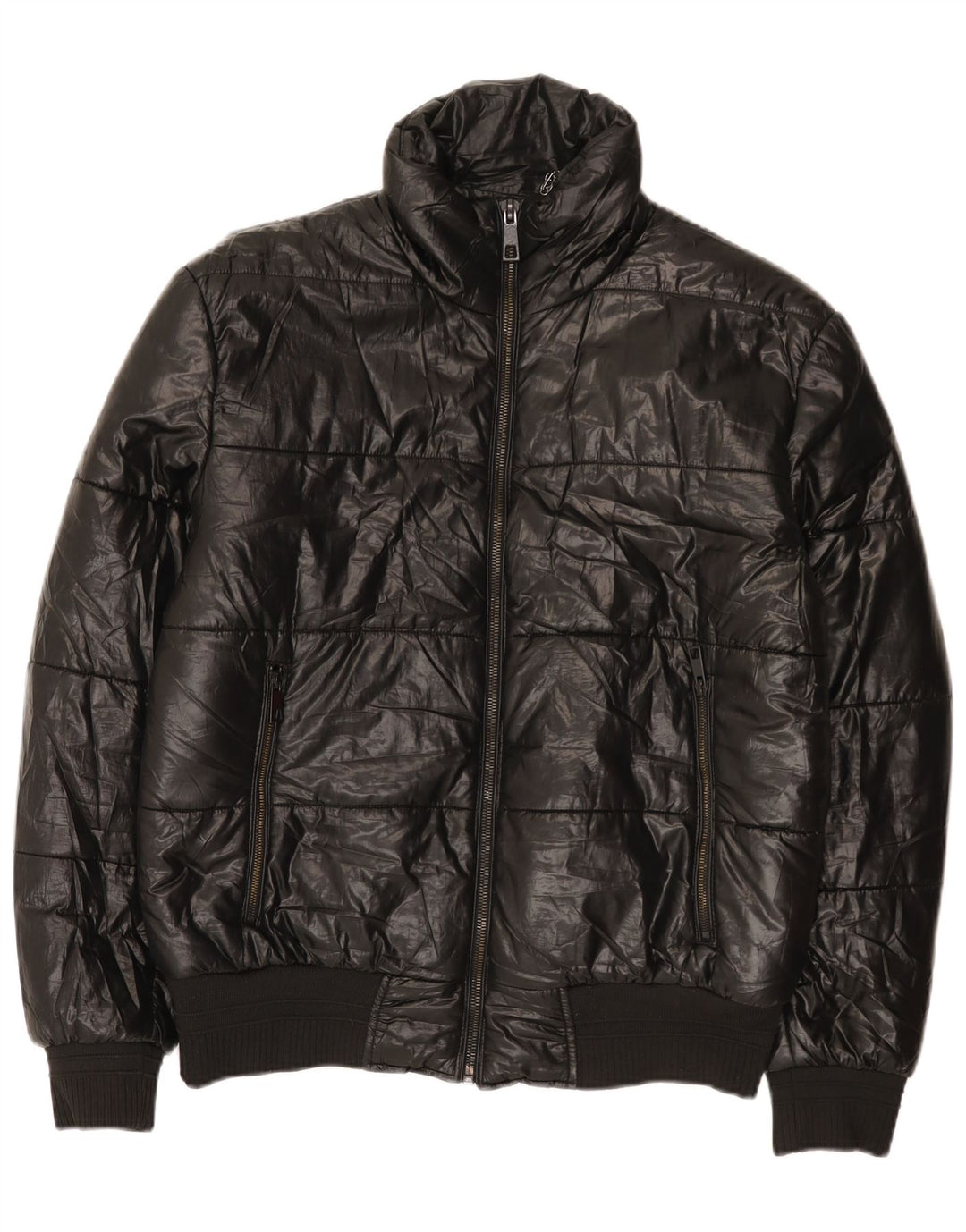 Zara Hombre Chaqueta Acolchada UK 40 Grande Poliéster Negro