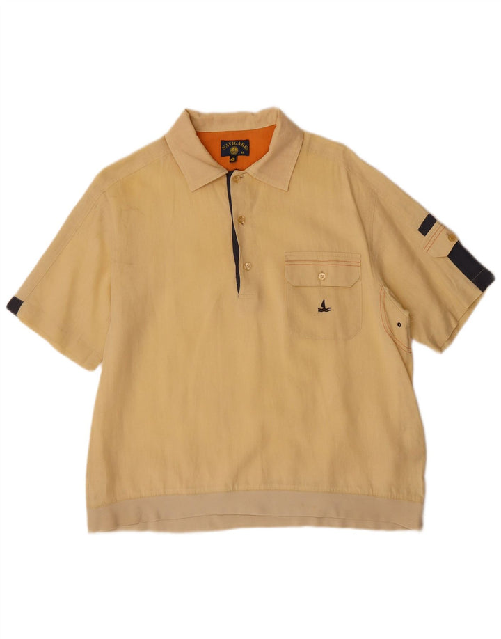 NAVIGARE Chemise pull à manches courtes pour homme en coton color block jaune moyen