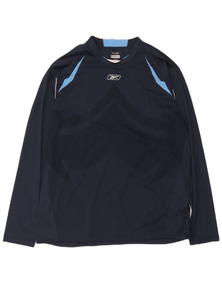 Reebok Mens Top Manga Longa XL Azul Marinho Colorblock Poliéster