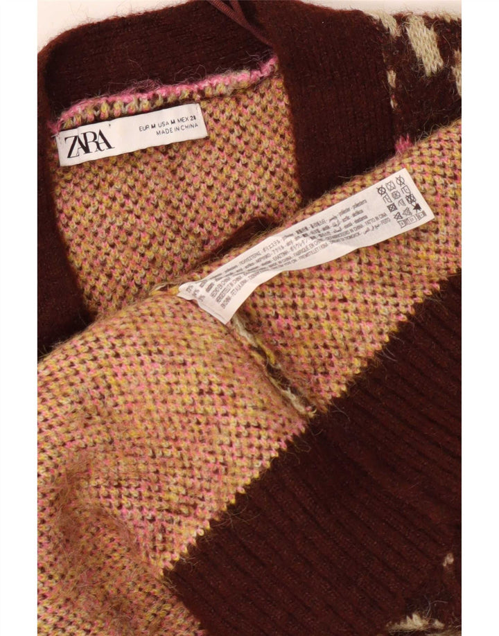 Zara Damen-Strickjacke in Übergröße, UK 12, Mittelbraun, Blumenmuster, Polyester