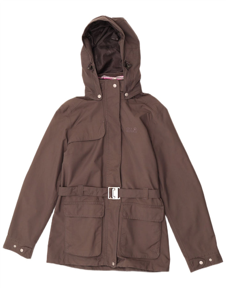 Jack Wolfskin Womens Hooded Rain Jacket UK 12/14 Medium Grey Polyamide