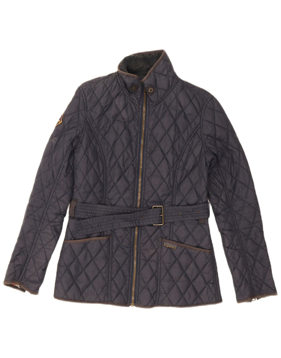Superdry Damen Steppjacke UK 12 Medium Marineblau Nylon