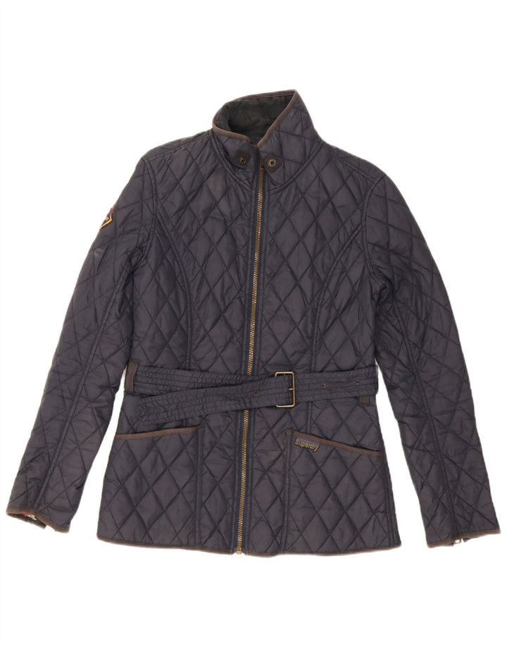 Superdry Damen Steppjacke UK 12 Medium Marineblau Nylon