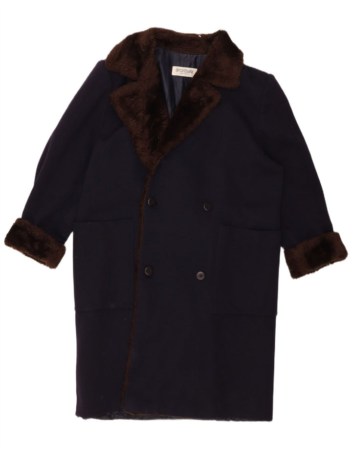 Sportmax Dame Dobbeltradet Frakke UK 16 Large Navy Blue
