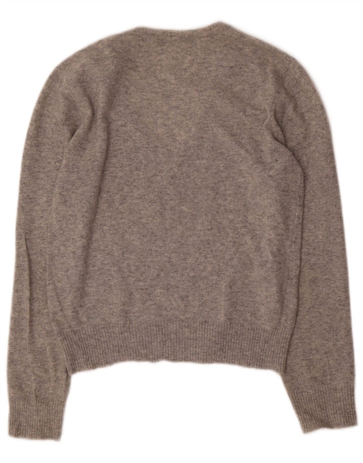 BENETTON Womens V-Neck Jumper Sweater UK 14 Medium Grey Classic