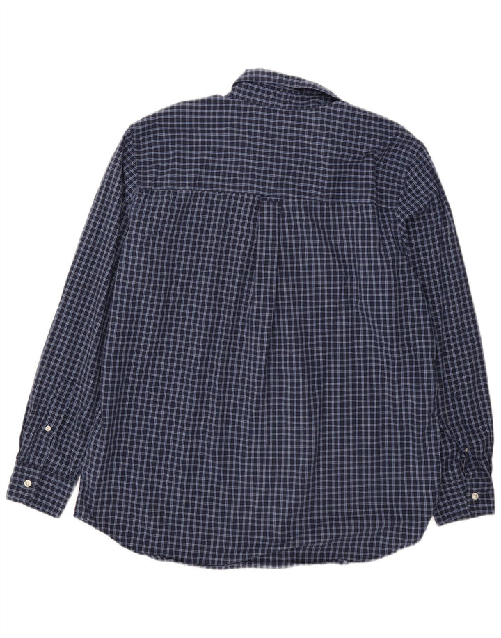 Chaps Mens Easy Care Flannel Shirt Large Navy Blue Check Cotton