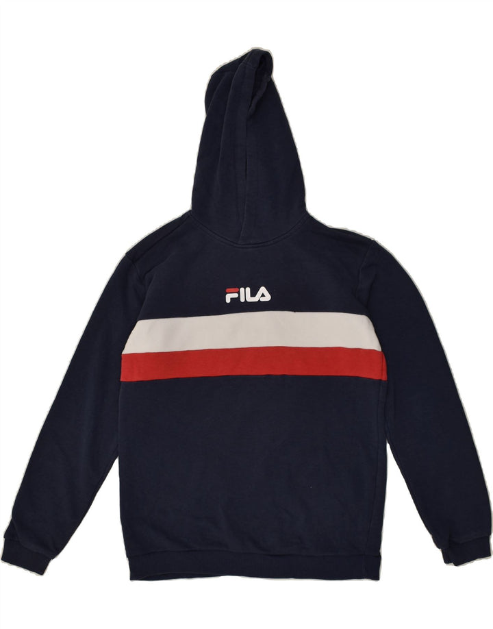 FILA Boys Graphic Hoodie Jumper 13-14 Years Navy Blue Colourblock Cotton | Vintage Fila | Thrift | Second-Hand Fila | Used Clothing | Messina Hembry 