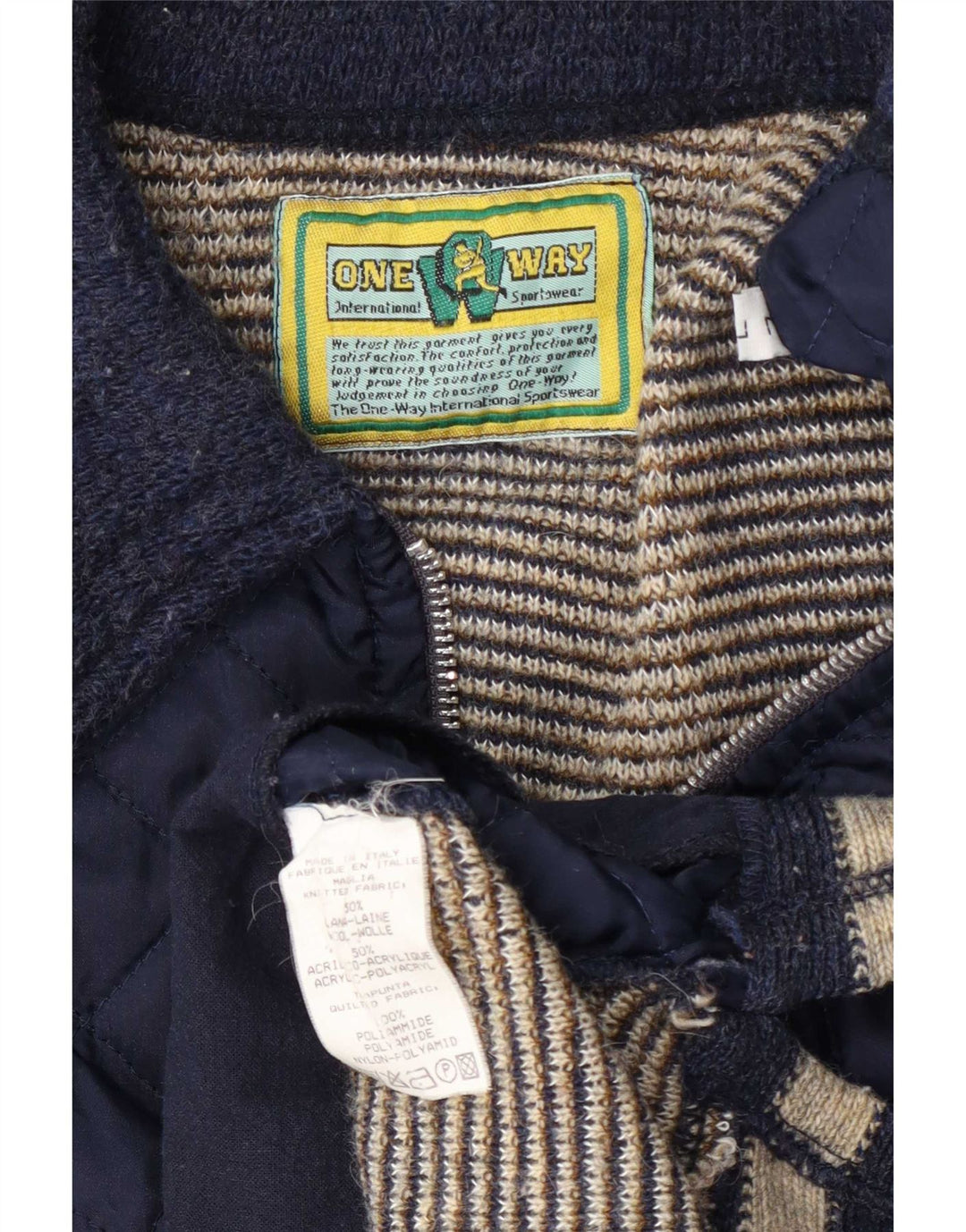 ONE WAY Herre quiltet jakke UK 40 Large Navy Blue Wool