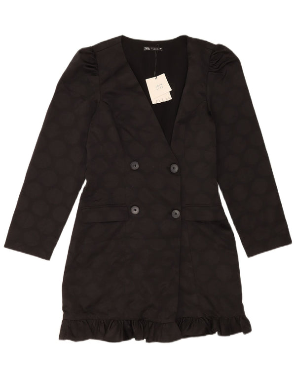 Zara Womens Double Breasted Blazer Jacket UK 10 Small Black Geometric