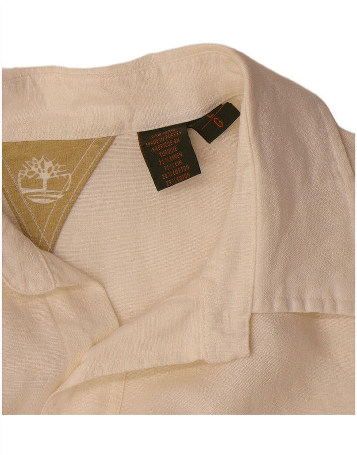 Timberland Mens Short Sleeve Shirt Large Off White Linen