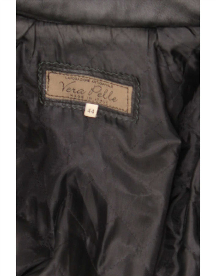 Vintage mujer abrigo de cuero con capucha IT 44 Medio Negro