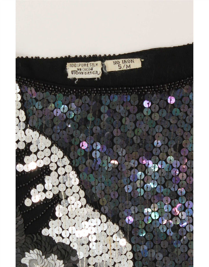 Vintage Womens Evening Sequin Blouse Top UK 10 Small Multicoloured