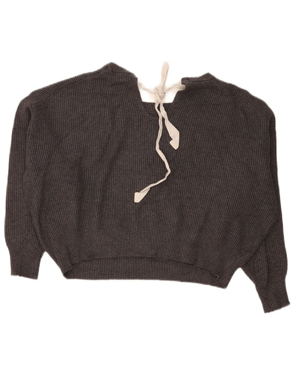 Zara Womens Crop Oversized Boat Neck Jumper Sweater UK 10 Small Grey