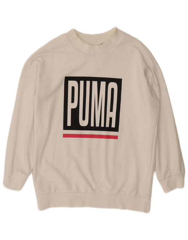 Felpa da donna con vestibilità ampia grafica Puma UK 10 piccola in cotone bianco