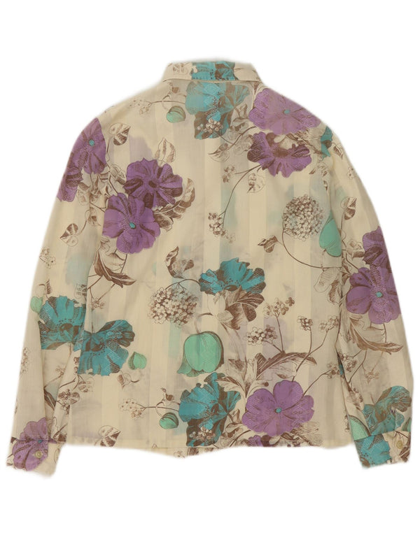 vintage Womens See Through Shirt Blouse UK 10 Petit Floral Multicolore