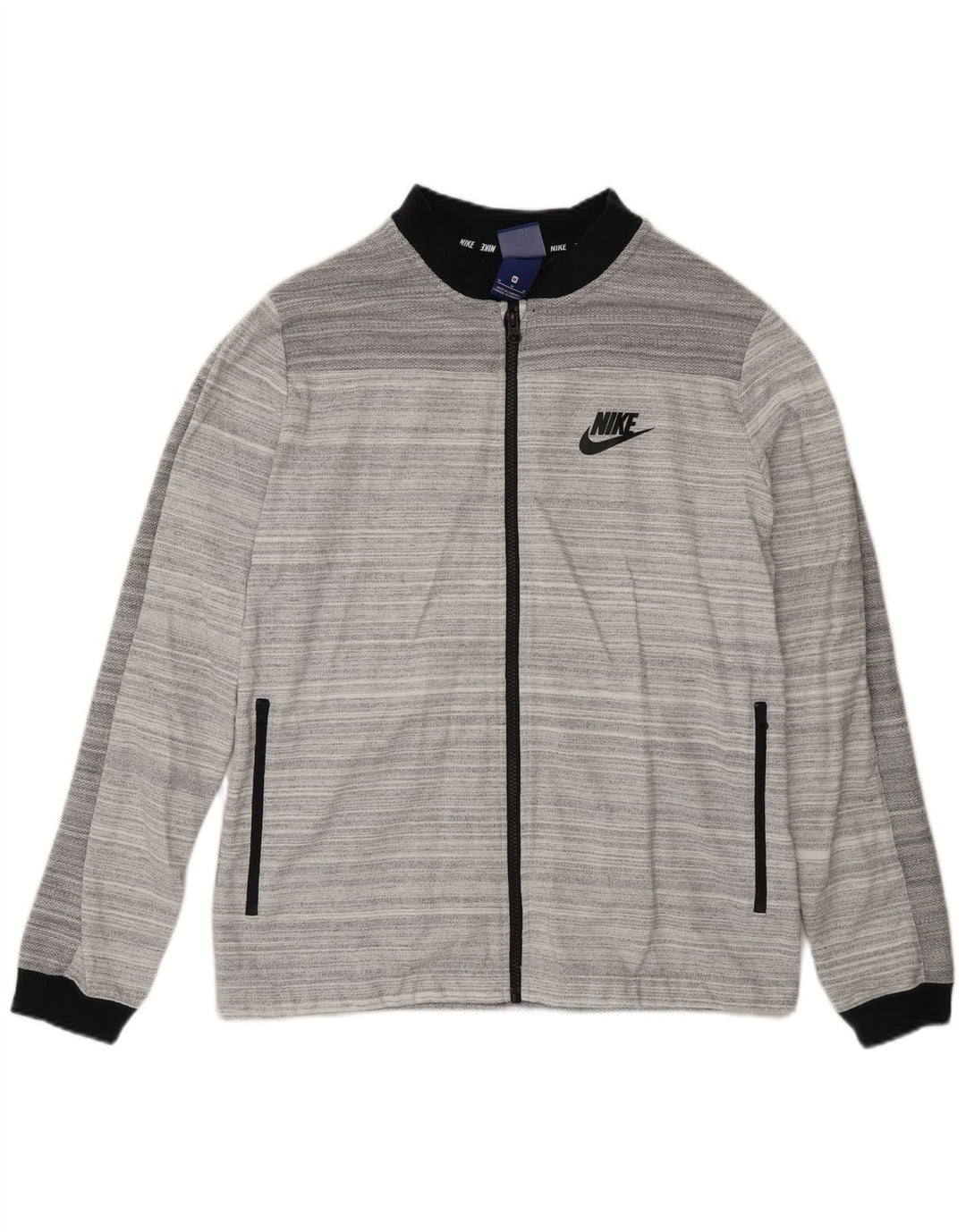 Nike Womens Regular Fit Tracksuit Top Jacket Medium Grey Striped Cotton