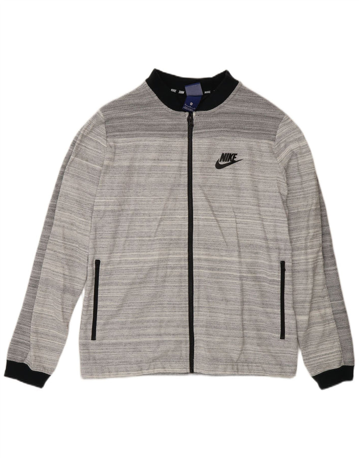 Nike Womens Regular Fit Tracksuit Top Jacket Medium Grey Striped Cotton