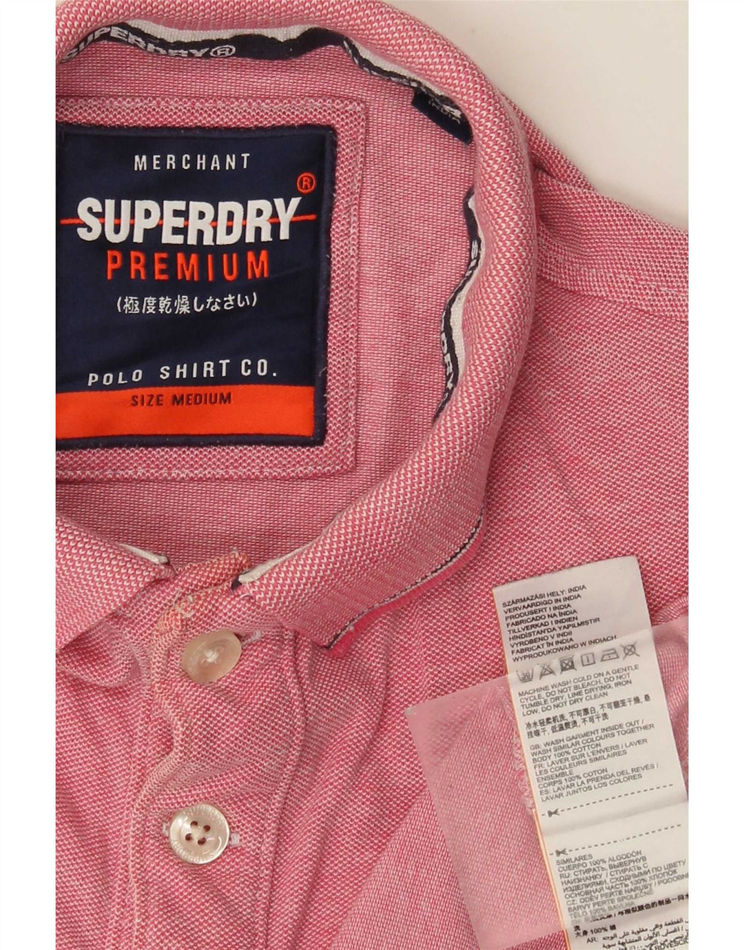 Superdry Mens Polo Shirt Medium Pink Flecked Cotton