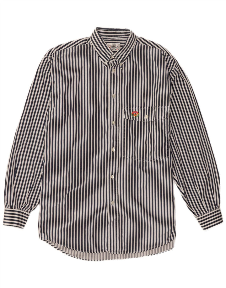 Stefanel Mens Shirt Medium Navy Blue Pinstripe