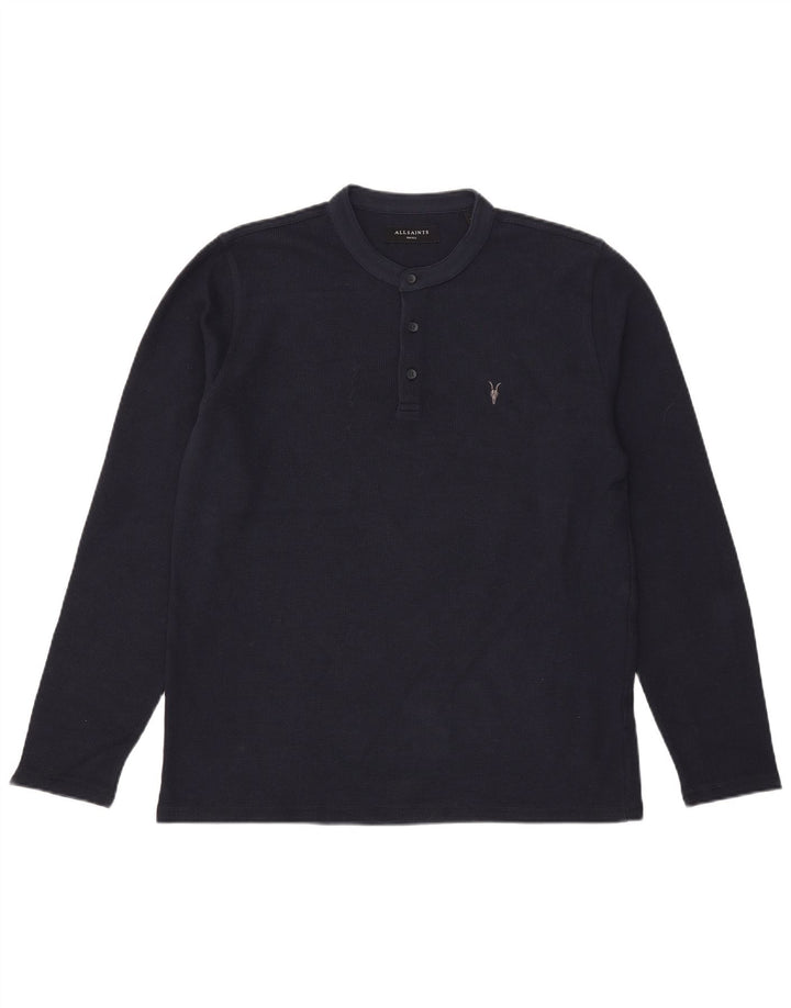 All Saints Mens Top Long Sleeve Small Navy Blue Cotton