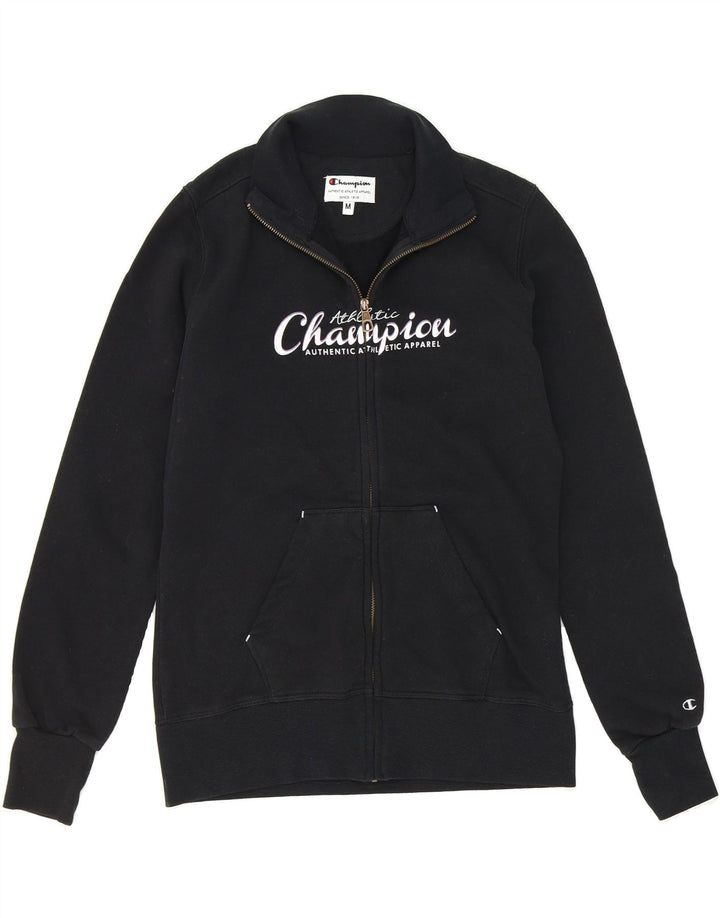 CHAMPION Womens Graphic Tracksuit Top Jacket UK 12 Medium Black Cotton Vintage Champion and Second-Hand Champion from Messina Hembry 