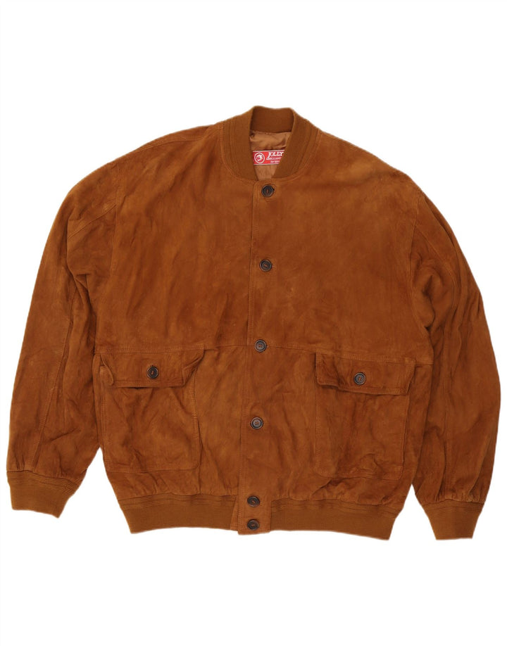 Jolly Mens Suede Bomber Jacket IT 58 4XL Brown Leather