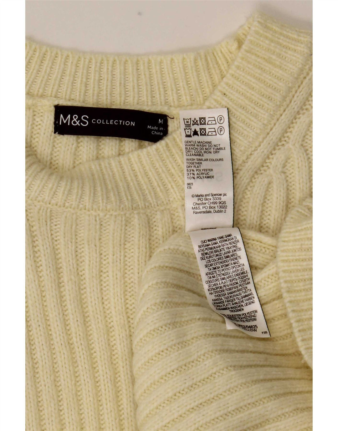 Marks & Spencer Womens Crew Neck Jumper Sweater UK 14 Medium Yellow