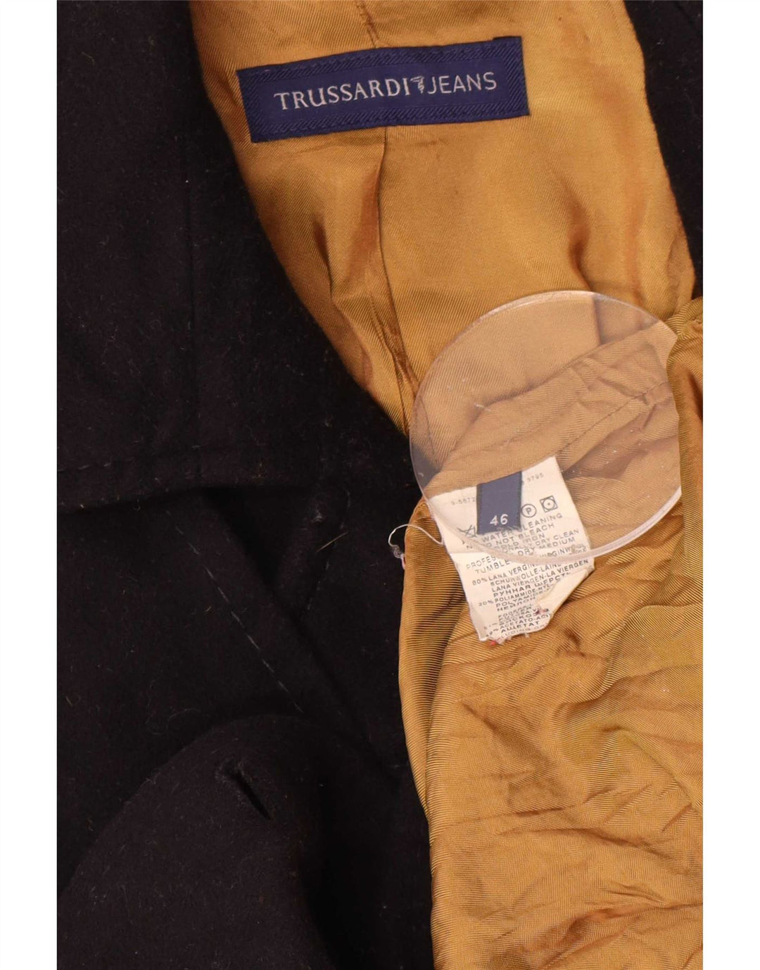 Trussardi Jeans Veste Blazer 4 Boutons Femme IT 46 Large Bleu Marine Laine