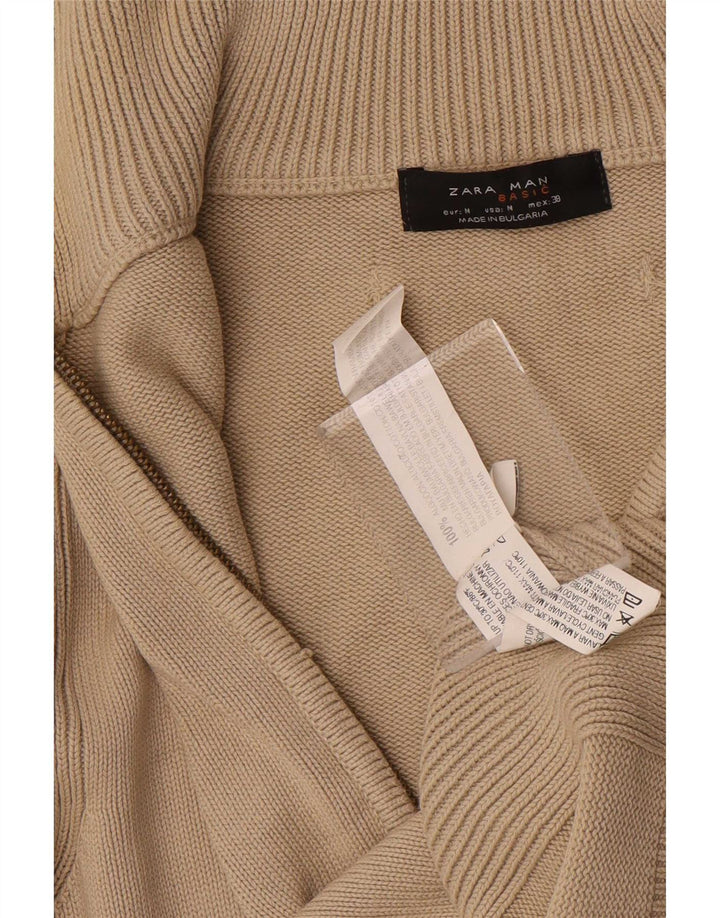 Zara Mens Cardigan Sweater Medium Beige Cotton