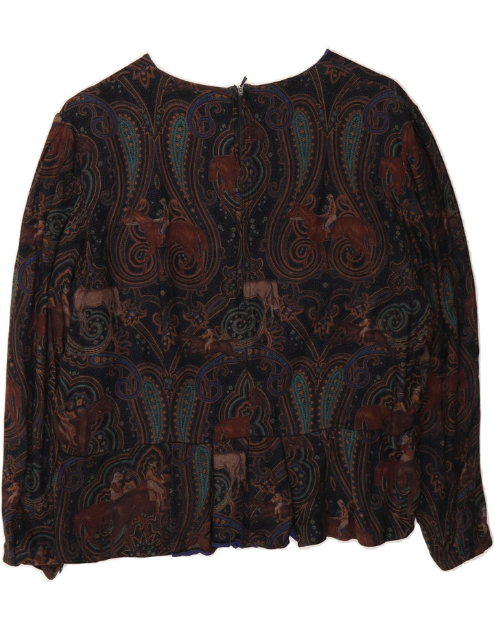 VINTAGE Womens Abstract Pattern Long Sleeve Blouse Top UK 12 Medium Brown Vintage Vintage and Second-Hand Vintage from Messina Hembry 