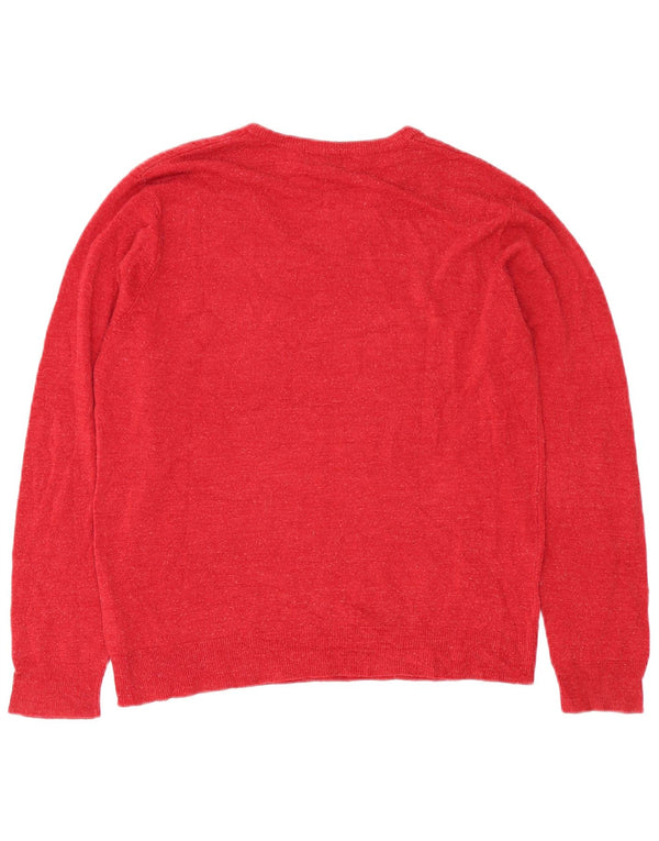 Marks & Spencer Mens V-Neck Jumper Sweater Large Red Acrylic