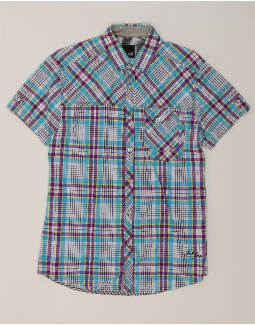 JACK & JONES Ανδρικό κοντομάνικο πουκάμισο μεσαίο μπλε βαμβακερό