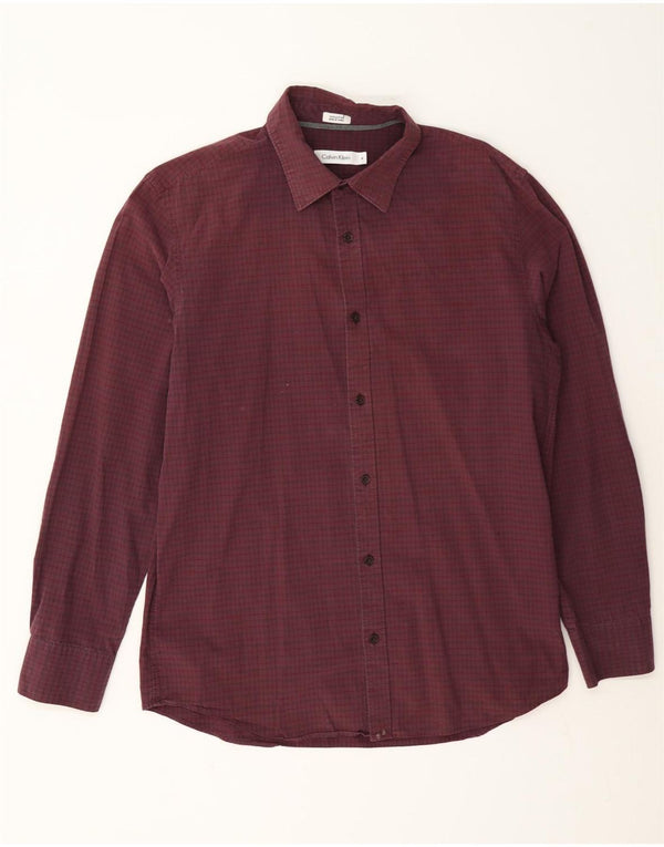 Camicia da uomo Calvin Klein in cotone a quadretti bordeaux medio