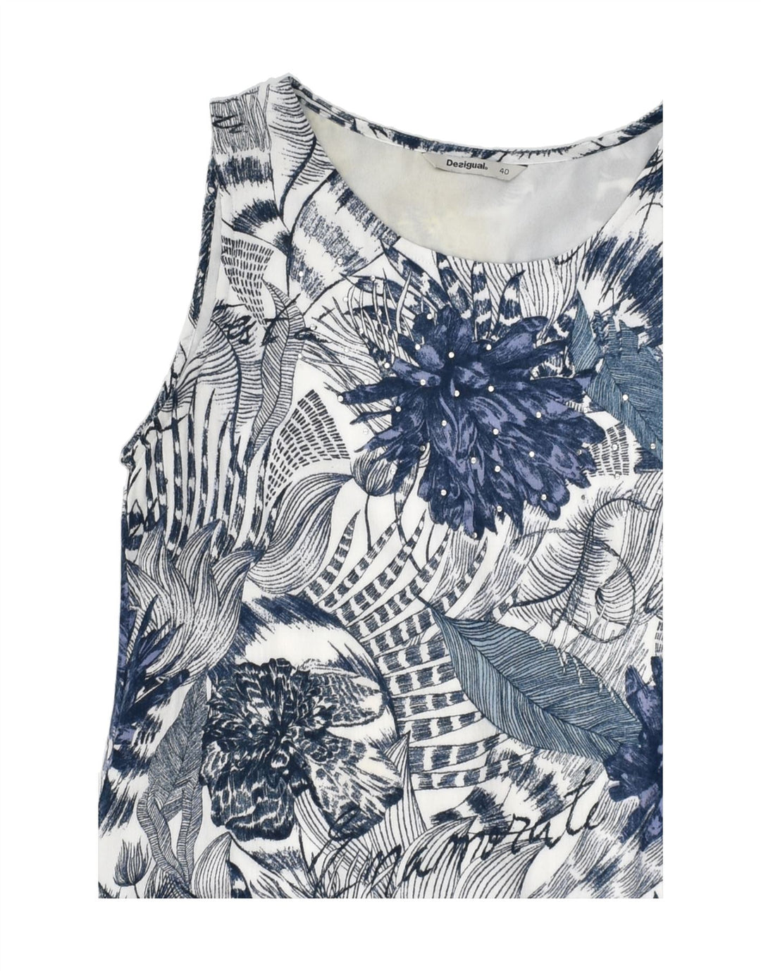DESIGUAL Womens Sleeveless Asymmetrical Dress EU 40 Medium Blue Floral | Vintage Desigual | Thrift | Second-Hand Desigual | Used Clothing | Messina Hembry 