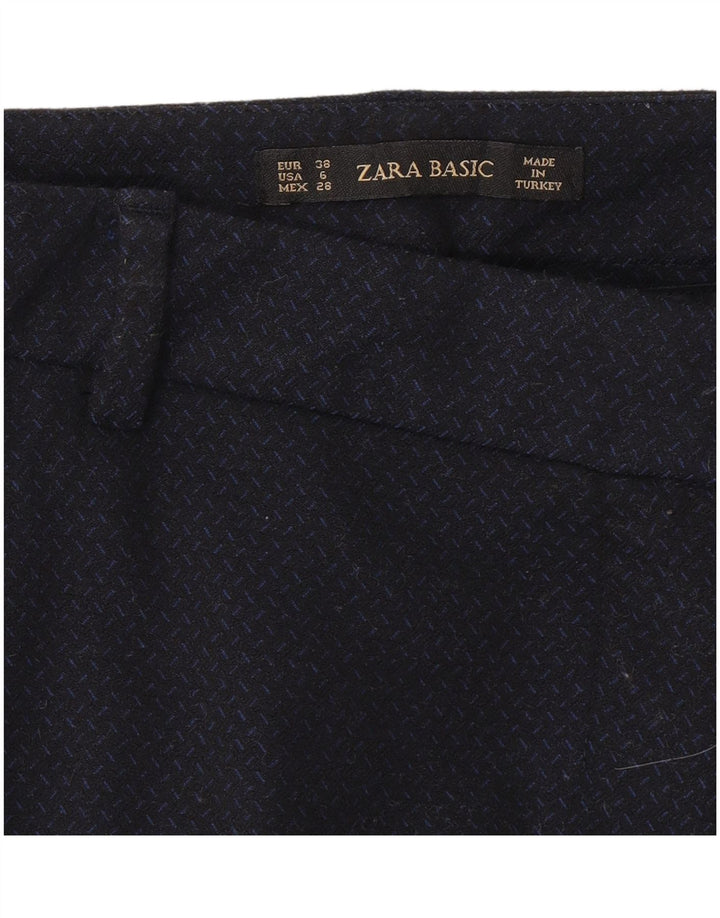 ZARA Womens Abstract Pattern Chino Trousers EU 38 Small W28 L29 Navy Blue