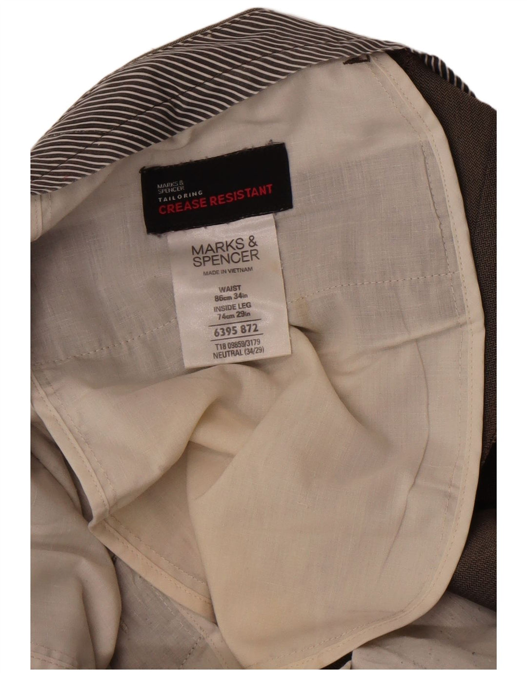 Marks & Spencer Mens Straight Suit Trousers W34 L29 Brown Herringbone