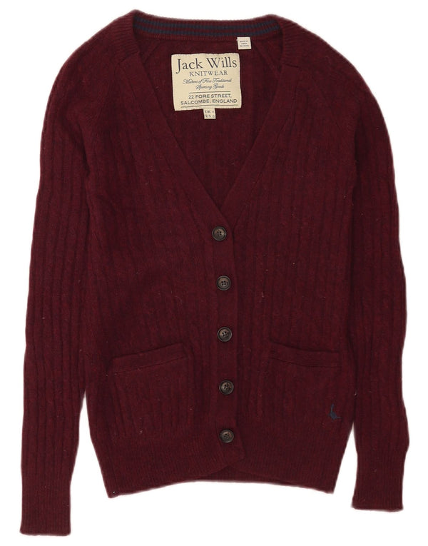 Maglione cardigan da donna Jack Wills UK 4 XS lana merino bordeaux