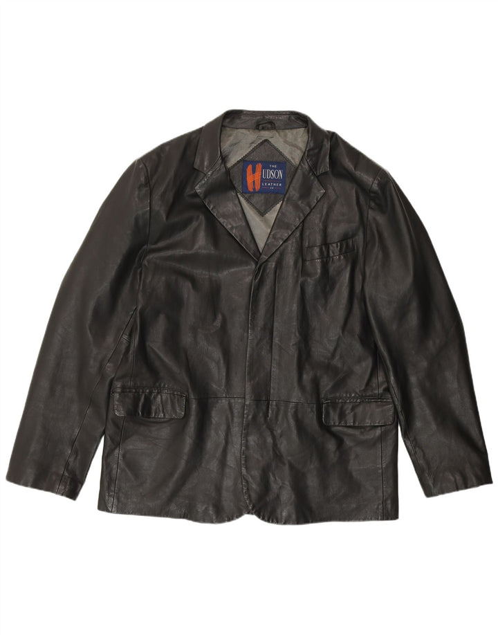 HUDSON Mens Leather Jacket UK 44 2XL Black Leather