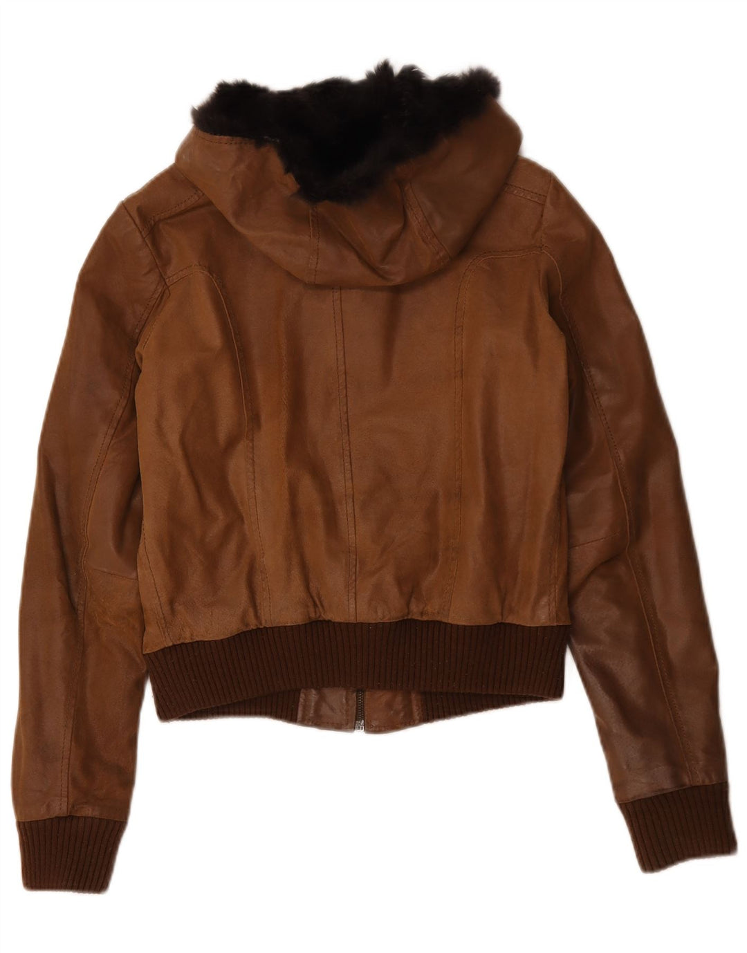 Conbipel Damen Lederjacke mit Kapuze IT 42 Mittelbraunes Leder
