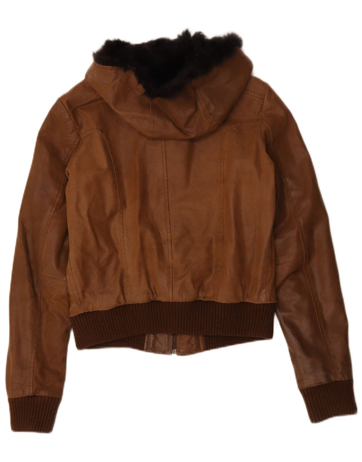 Conbipel Damen Lederjacke mit Kapuze IT 42 Mittelbraunes Leder