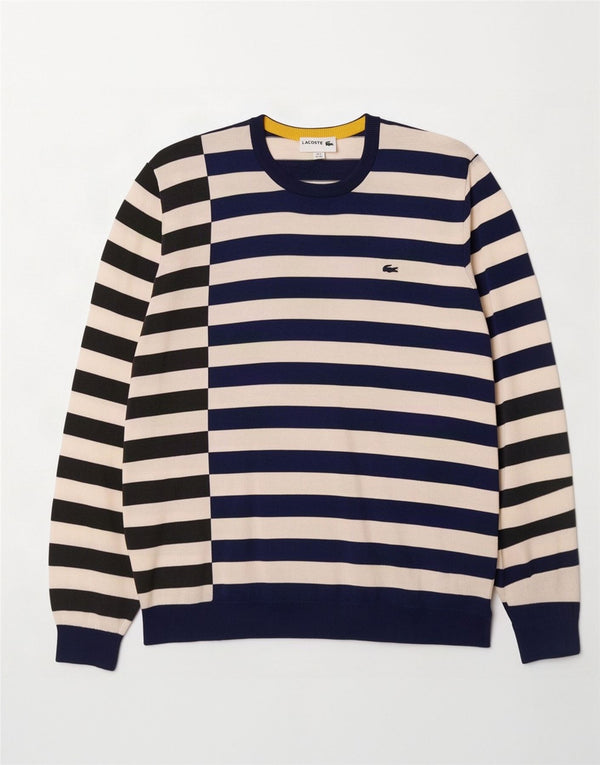 Lacoste muški džemper s okruglim izrezom veličina 8 3XL tamnoplavi pamuk na pruge