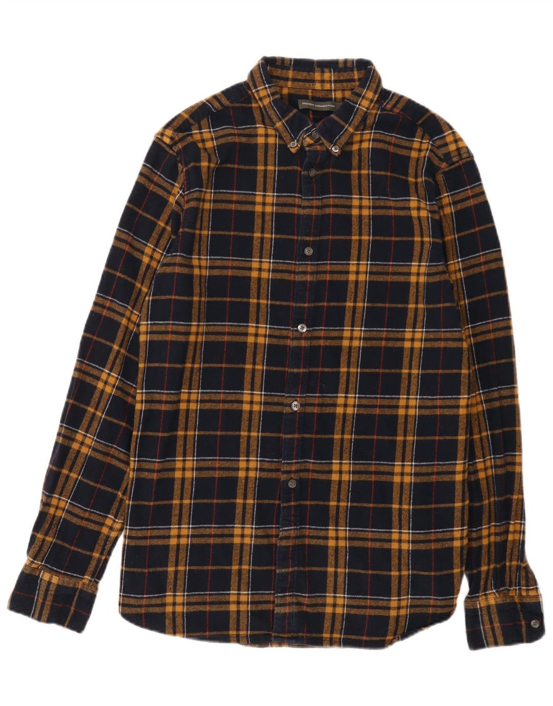 French Connection Mens Flannel Shirt Large Navy Blue Check Cotton