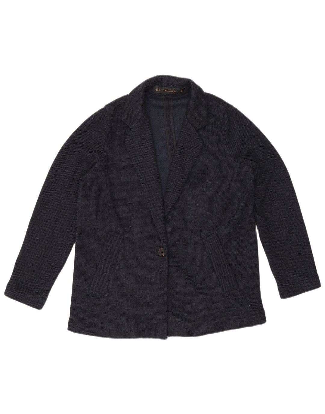 Zara Womens Oversized 1 Button Blazer Jacket UK 6 XS Navy Blue Polyester