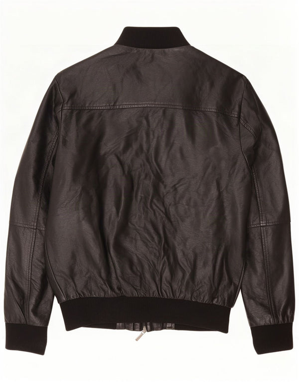 Cotton & Silk Damen-Bomberjacke aus Kunstleder, UK 18 XL, schwarzes Polyurethan