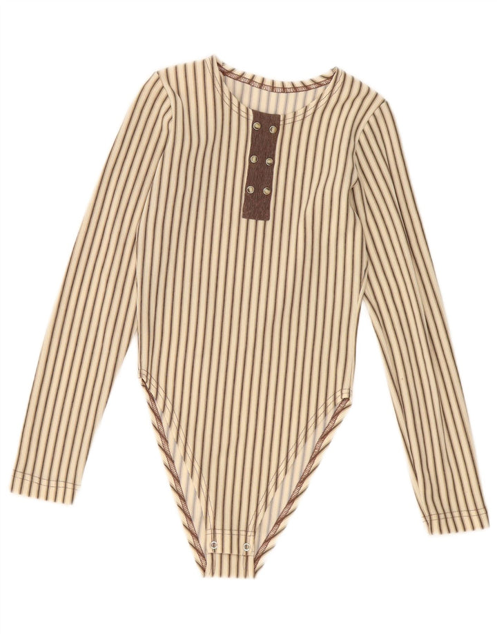 Vintage mujer body UK 8 pequeño beige rayas