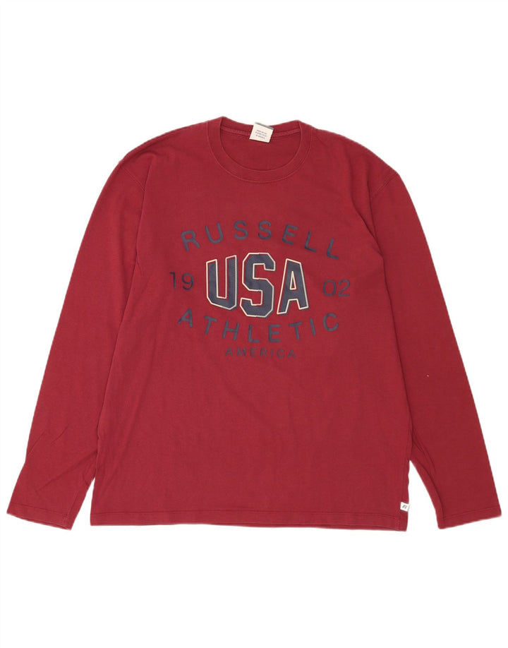 Russell Athletic Mens Graphic Top Long Sleeve Large Red Cotton